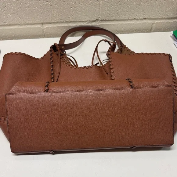 Sam Edelman Sylvia Whipstitch Expandable Leather Tote in brown - Picture 3 of 4